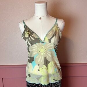 Banana Moon euro babydoll floral mesh cami sz medium blue green